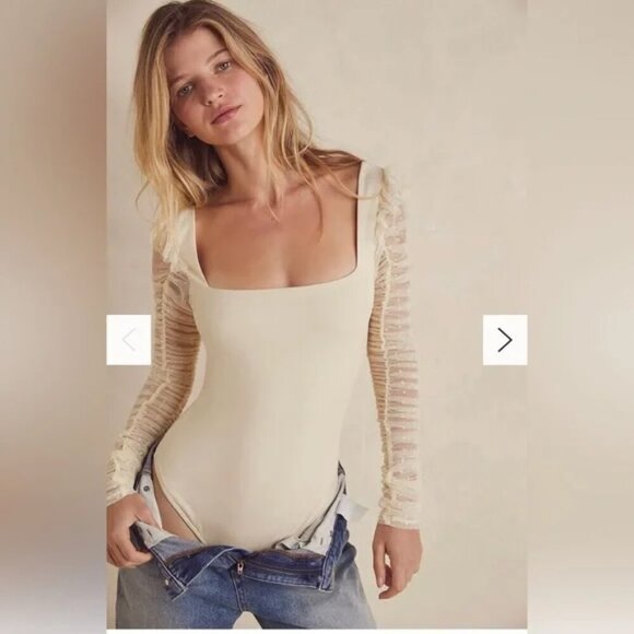 Free People Intimately - "Must Be Love" Bodysuit in color Ivory, Med, Excellent - Picture 2 of 11